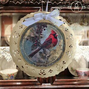 Sweet "Winter Cardinal" Vintage Metal Tray Restyle!